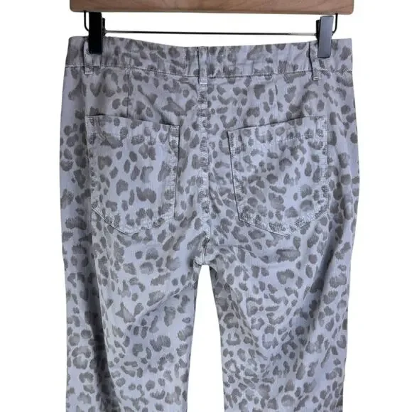 Sundry 24 Gray Leopard Print Seam Stripe Zipper Crop Ankle Twill Pants Pockets - Picture 4 of 9
